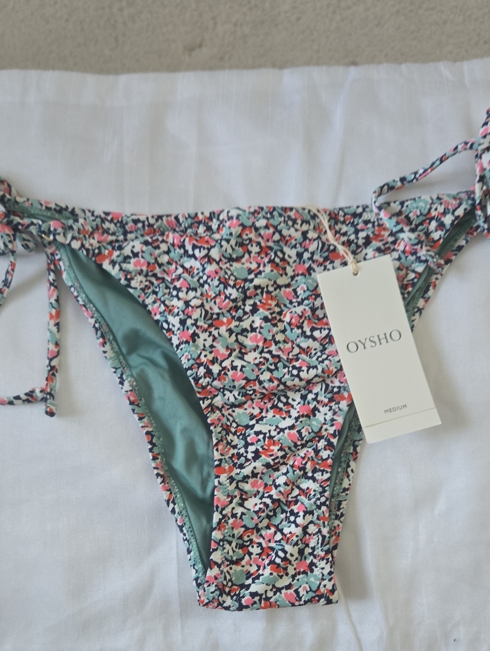 Oysho Floral Tie-Side Bikini Bottom in Green Multi